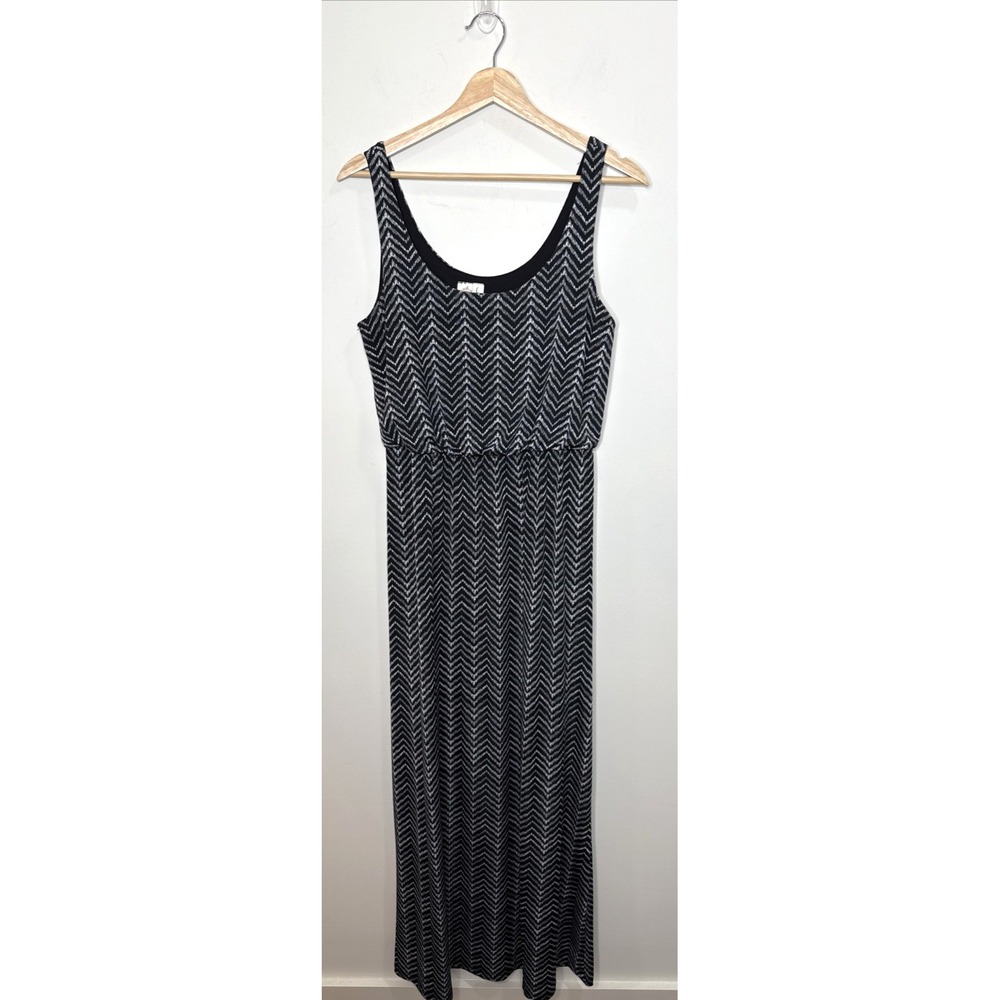 Y2K L8TER Maxi Dress‎ Large Black White Chevron Long Lined Tank Made in USA VTG